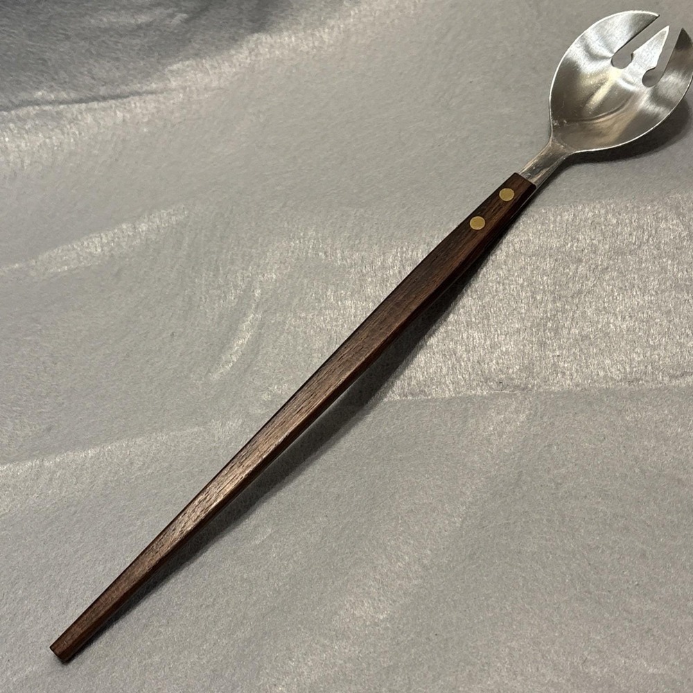 Vintage MCM Salad Serving Fork Extra Long Wood Handle 13 InchStainless Japan - Picture 4 of 16
